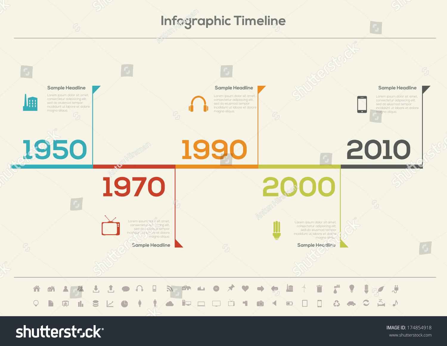 Retro Timeline Infographic Set Icons Vector Stock Vector 174854918 ...