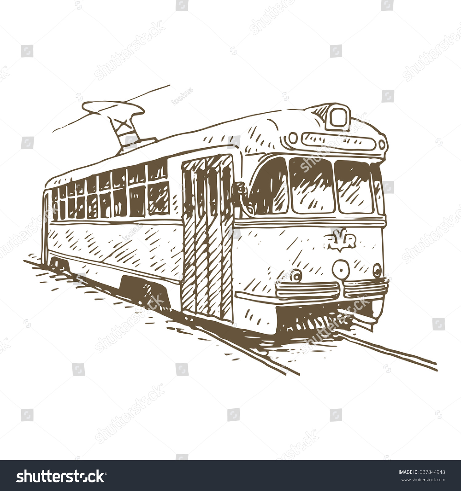 Retro Tram. Picture Of Vintage Transport. Old Times. Vector Hand Drawn ...