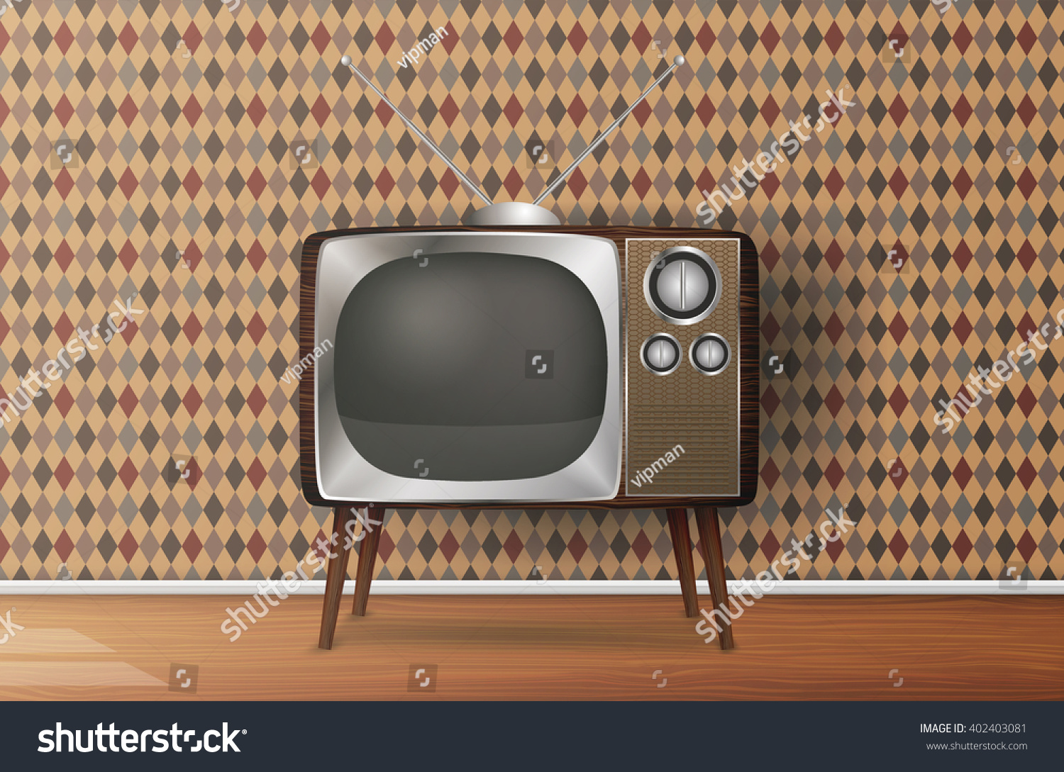 木のケースにレトロなテレビ ベクター画像 のベクター画像素材 ロイヤリティフリー