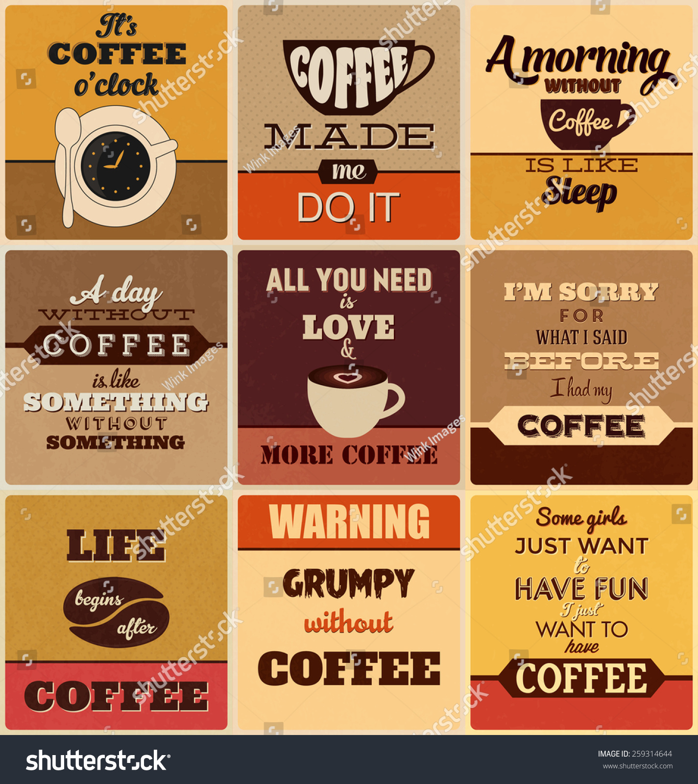 Retro Typographic Coffee Themed Poster Design Stock Vector (Royalty ...