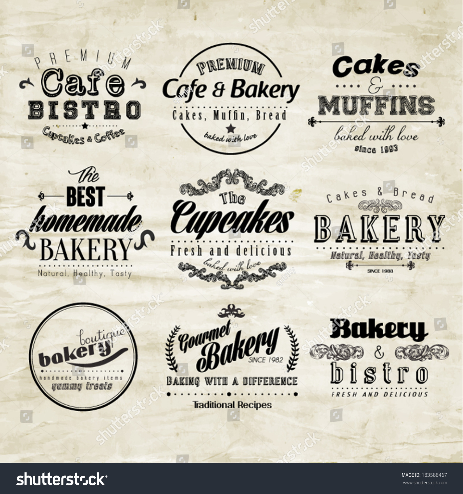 Retro Typography Bakery And Cafe Logo Badge Design Stock Vector ...