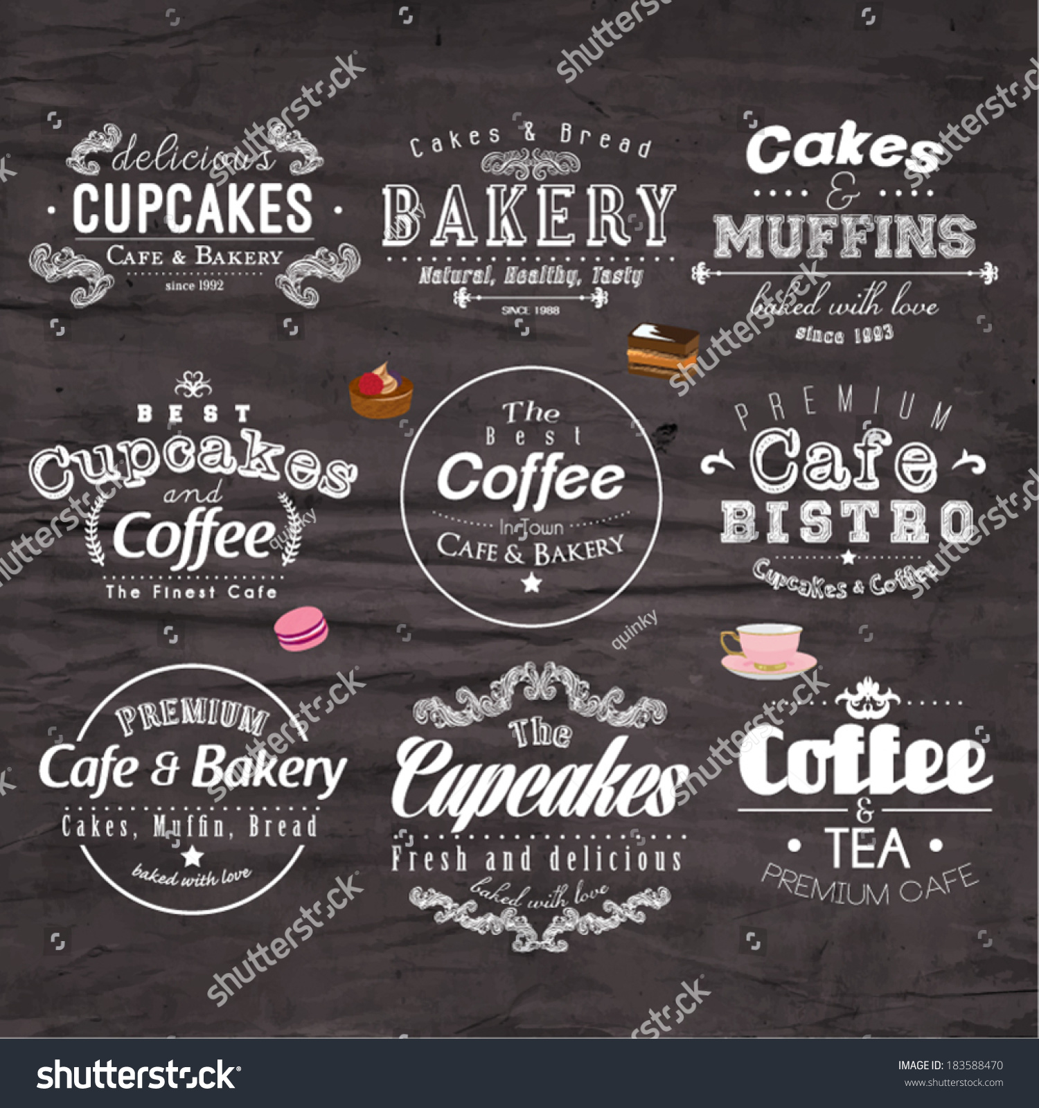 Retro Typography Bakery Cafe Logo Badge Stock Vector 183588470 ...