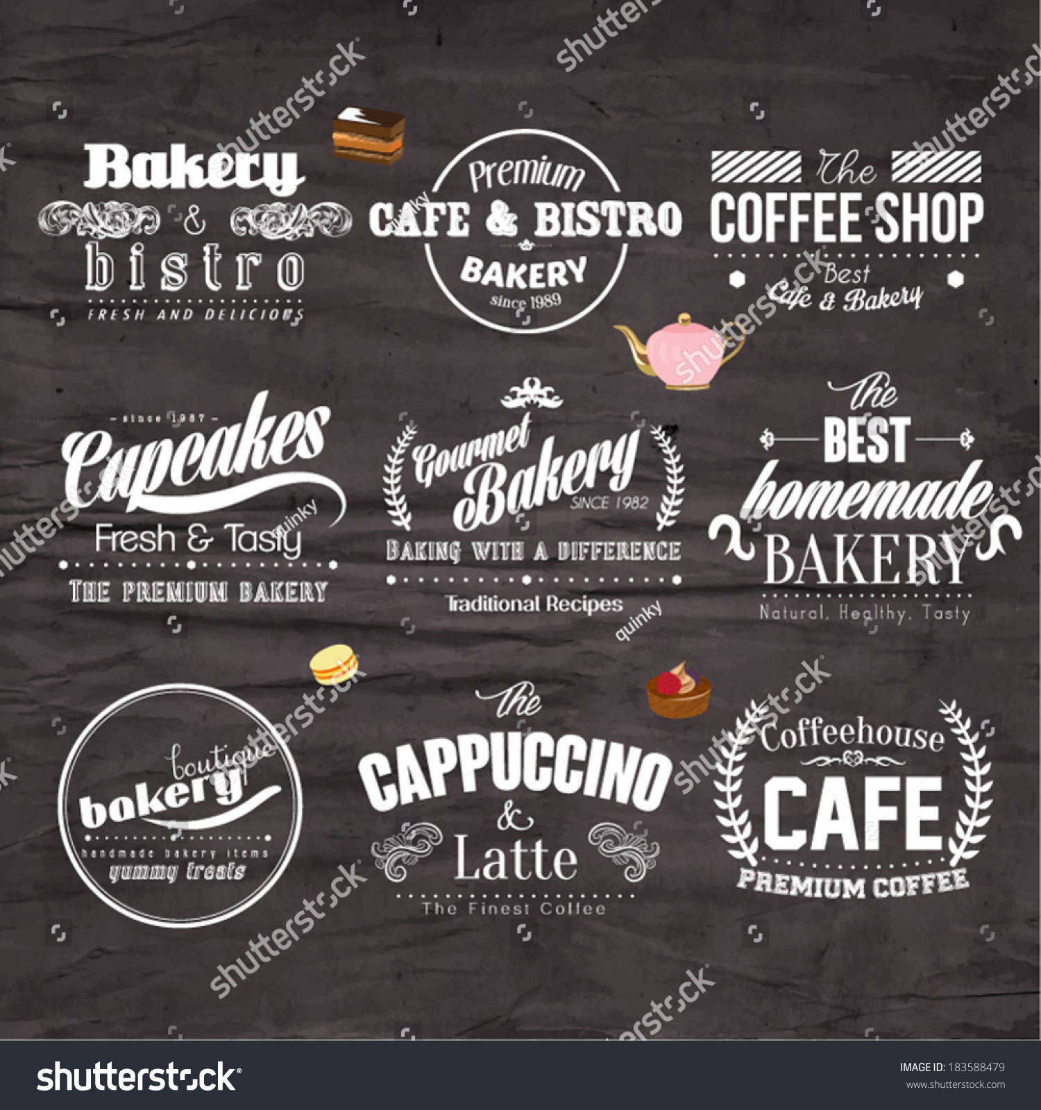 Retro Typography Bakery Cafe Logo Badge Stock Vector 183588479 ...