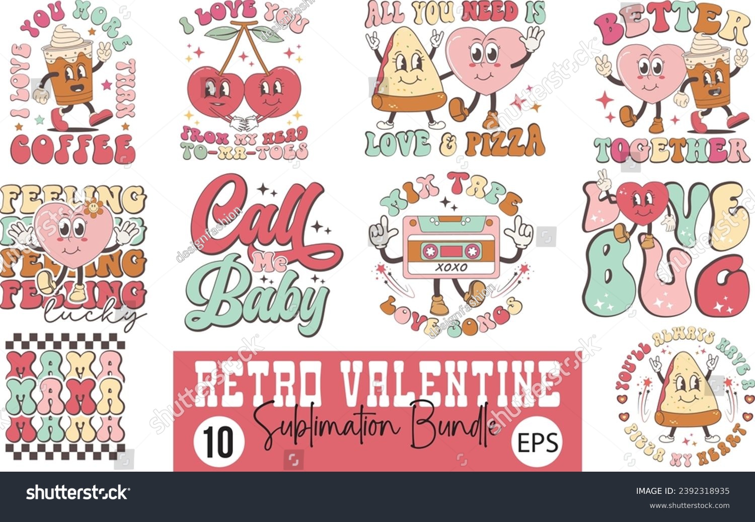 SVG of Retro Valentine's Day Sublimation Design Bundle svg
