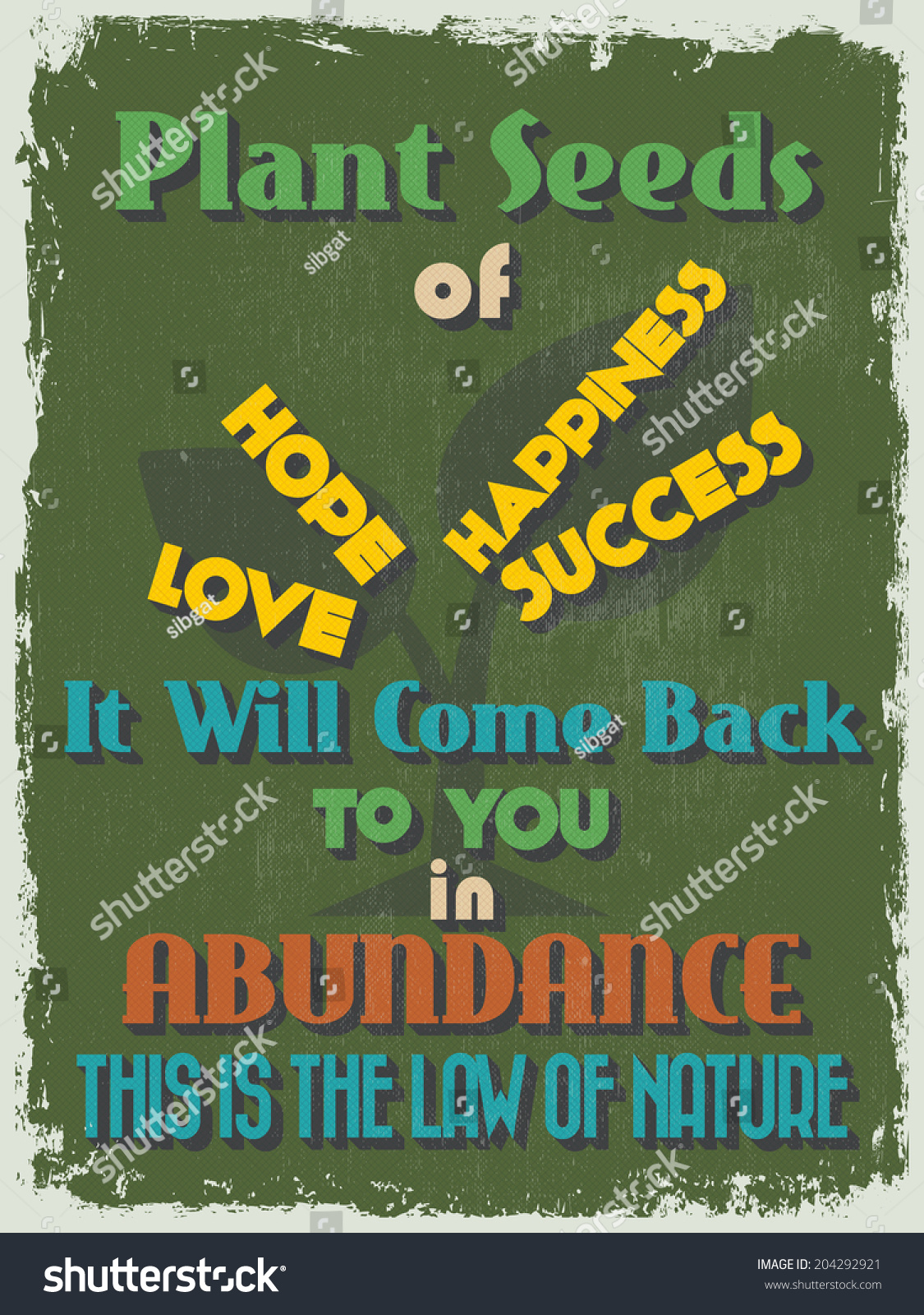 Retro Vintage Motivational Quote Poster Plant Seeds of Happiness Success Hope Love It Will