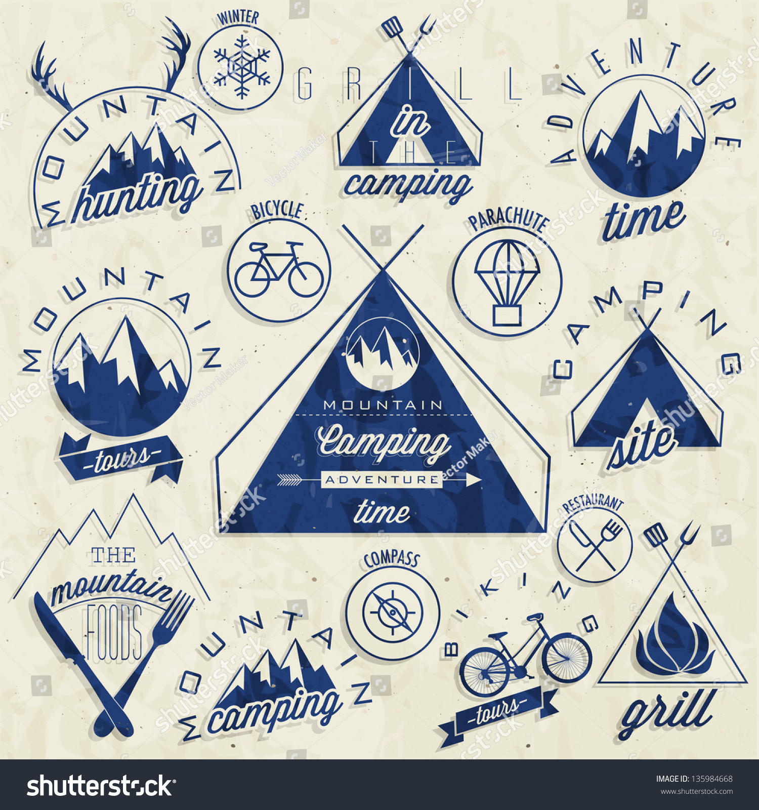 Retro Vintage Style Symbols For Mountain Expedition: Adventure ...