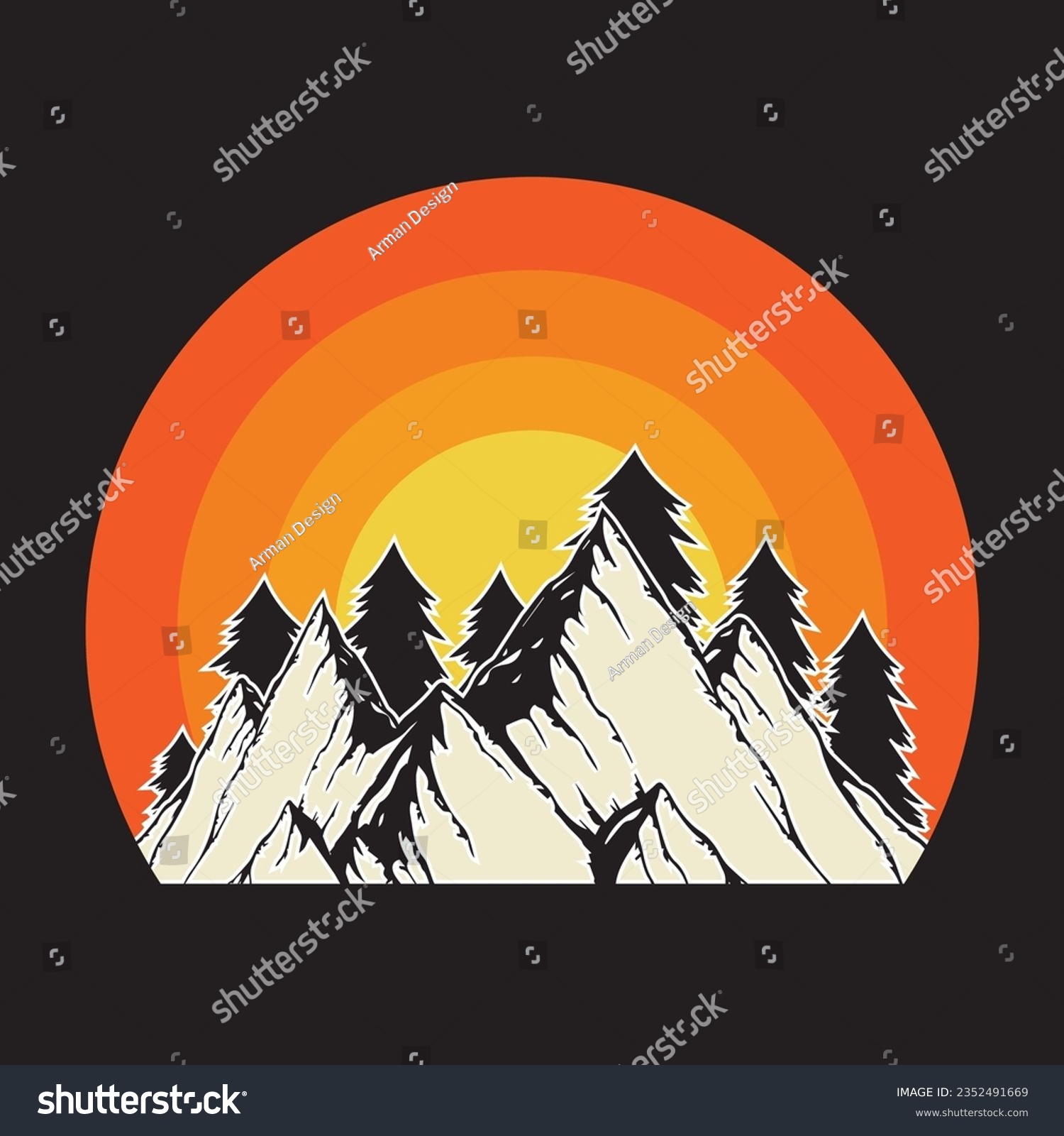 SVG of Retro vintage sunset mountain Forest T Shirt Design, Outdoor adventure . Vector graphic for t shirt and other uses svg