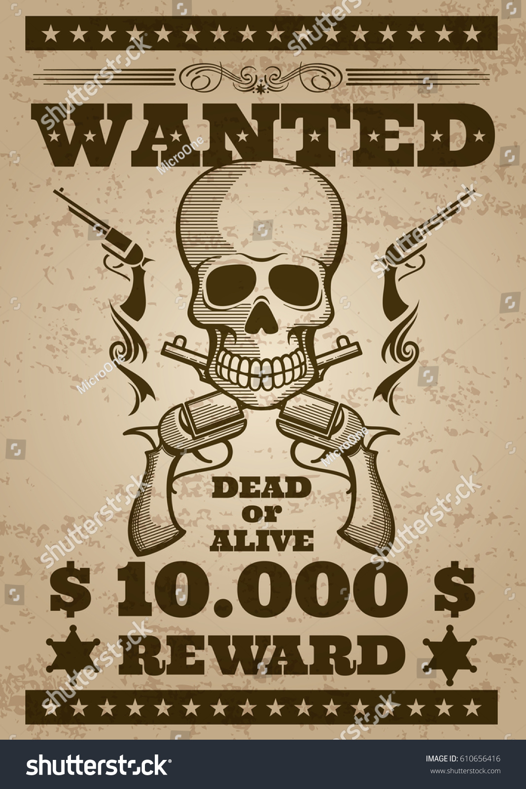 Retro Wanted Vector Poster Wild West Stock Vector (Royalty Free) 610656416