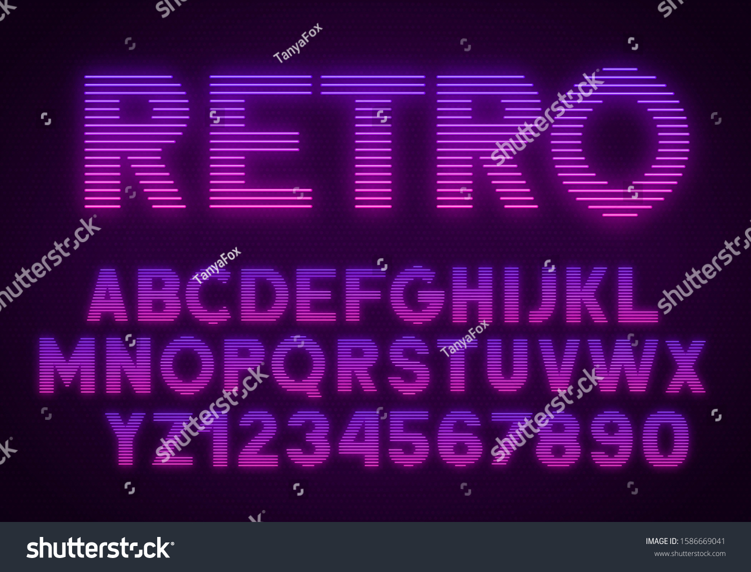 Retrowave Font Striped Gradient Glowing Letters Stock Vector (Royalty ...