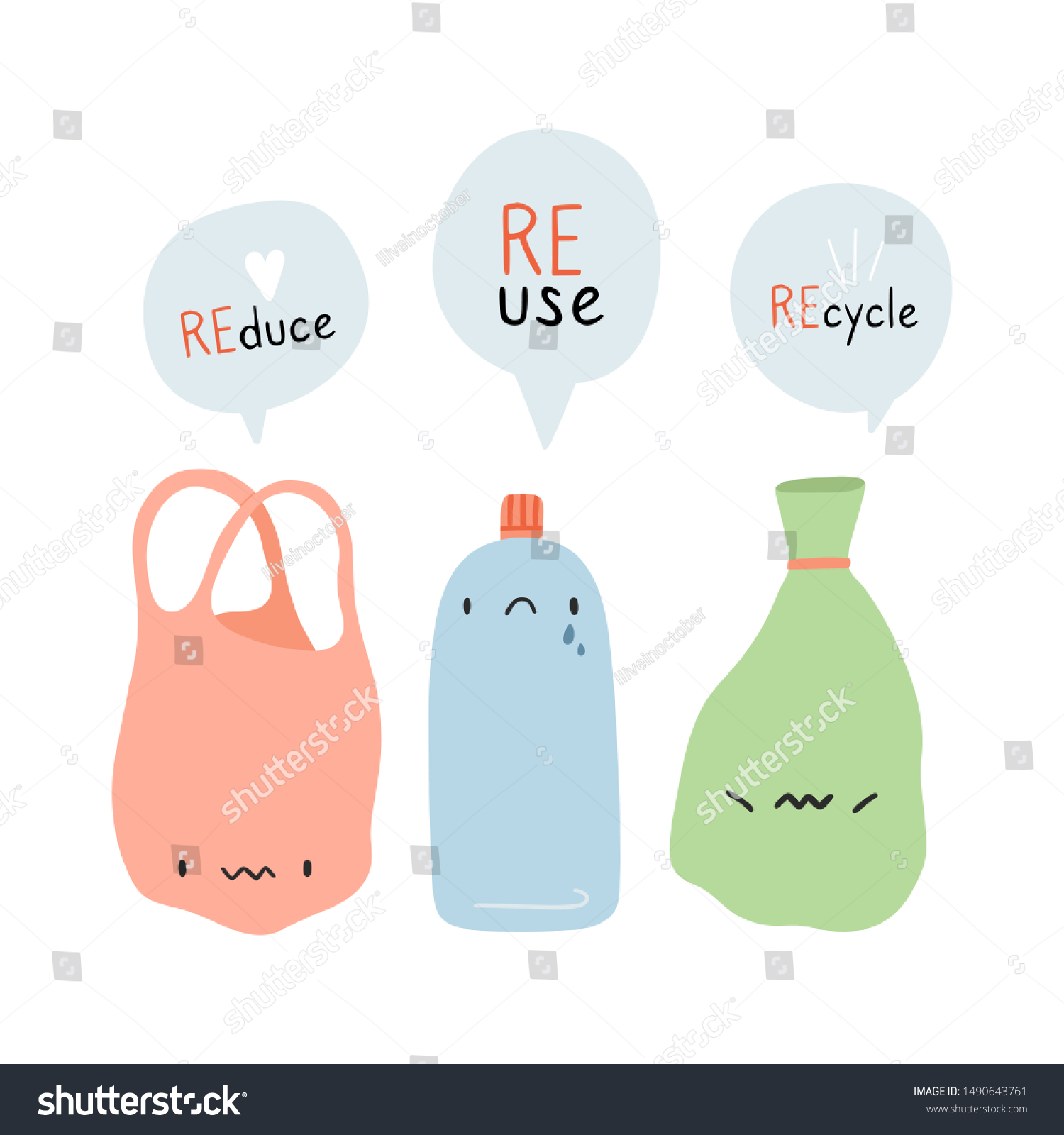Reuse Reduce Recycle Vector Illustration Plastic: เวกเตอร์สต็อก (ปลอด ...