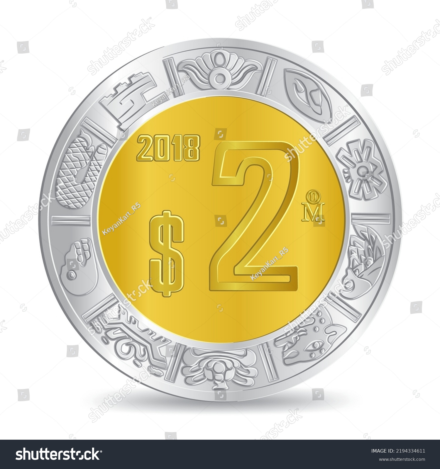 SVG of Reverse of golden silver mexican two peso coin isolated on white background in vector illustration svg