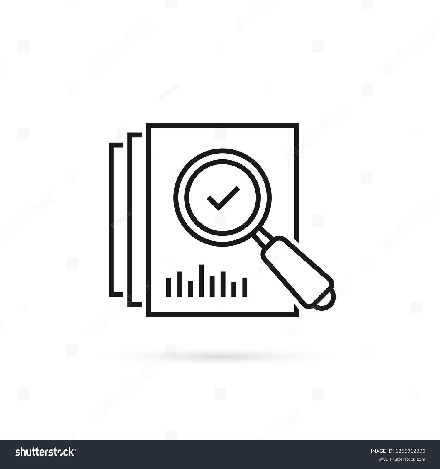 SVG of review icon like thin line loupe on paper. concept of market data statistics research or business forecast. flat stroke seek logotype graphic lineart black design art isolated on white background svg