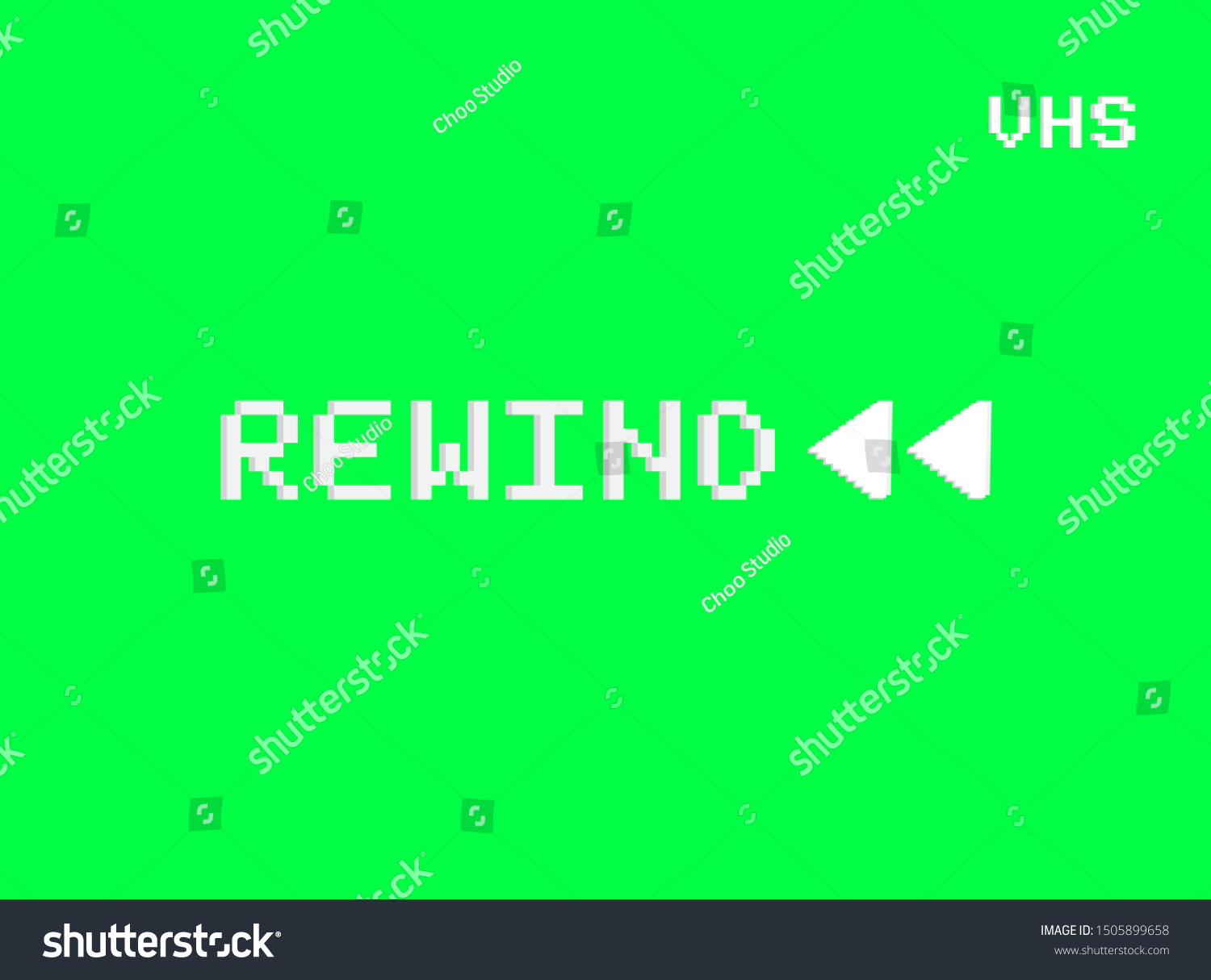 SVG of Rewind VHS screen of a videotape player. Retro 80s style vintage television video recorder pixel art background. Green screen chromakey vector svg