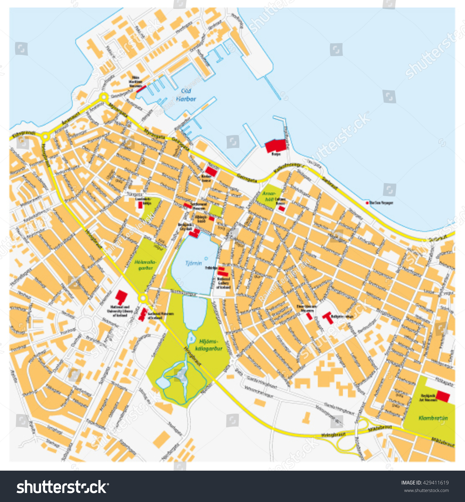 Reykjavik City Map Road Names Iceland - Stock Vector Reykjavik City Map With Road Names Iceland 429411619