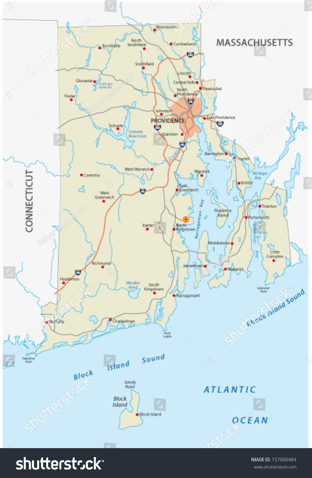 Rhode Island Road Map Stock Vector Illustration 157600484 : Shutterstock