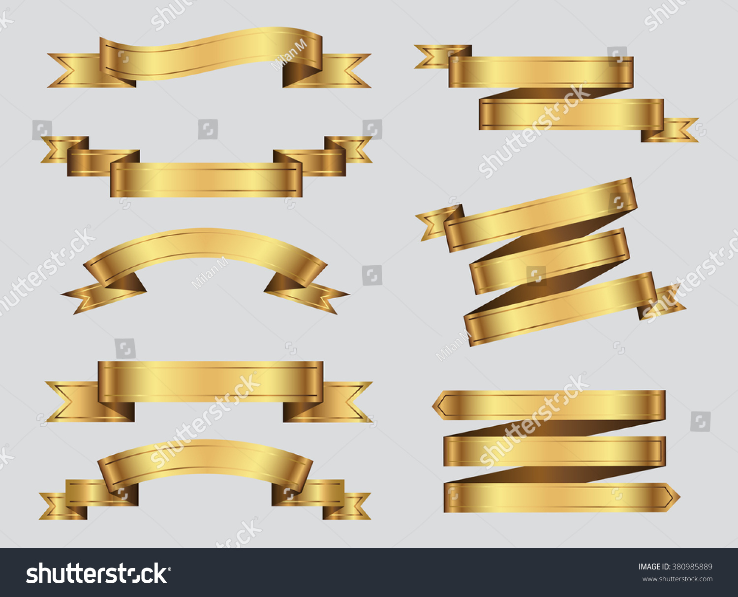 Ribbon Banner Set Golden Ribbons Vector Illustration 스톡 벡터(사용료 없음