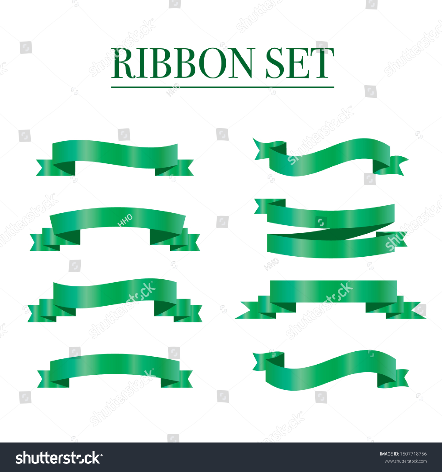 Ribbon Banner Set Green Ribbons Vector Stock Vector (Royalty Free