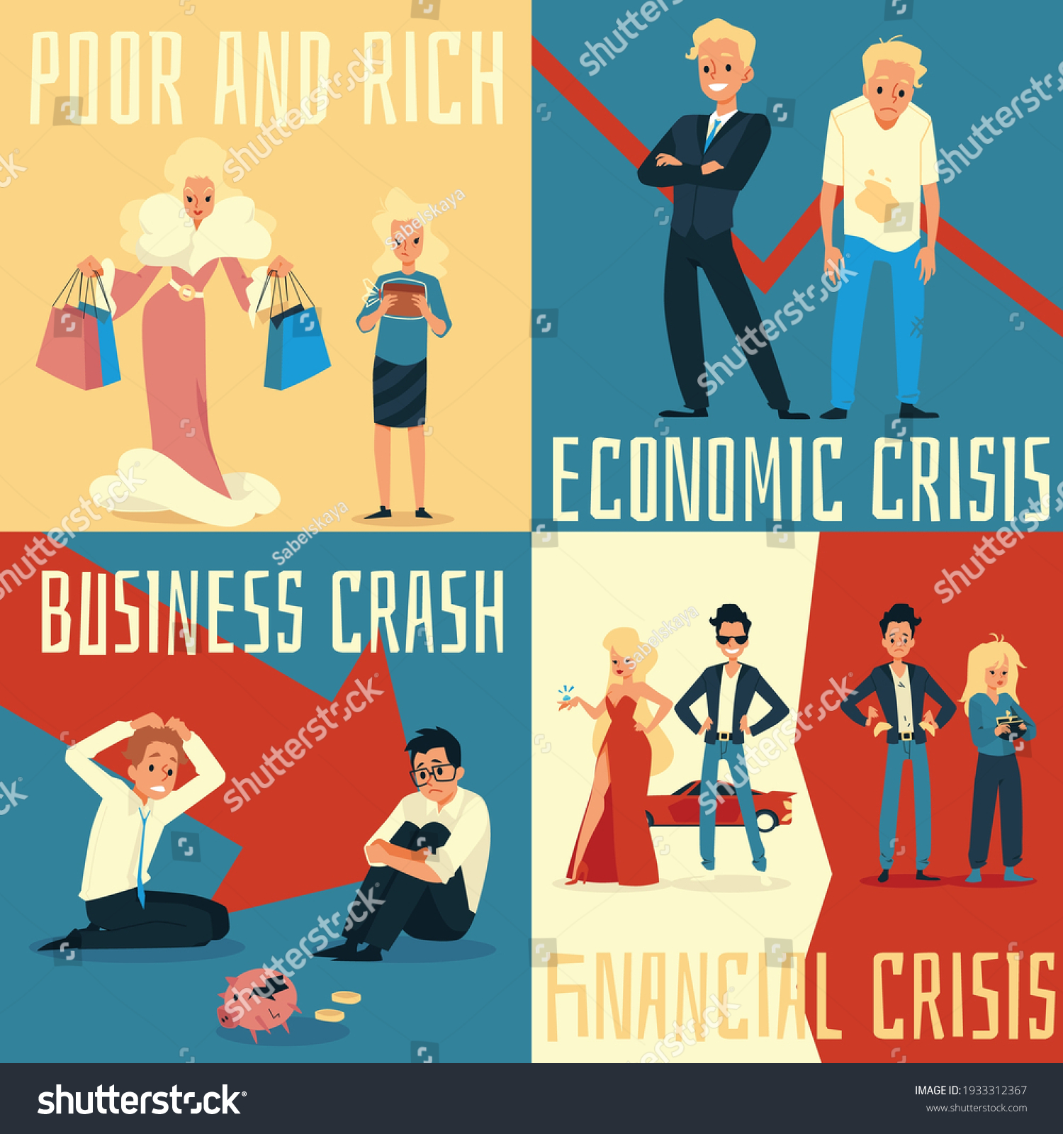 Rich Poor People Before After Economic Stock Vector Royalty Free