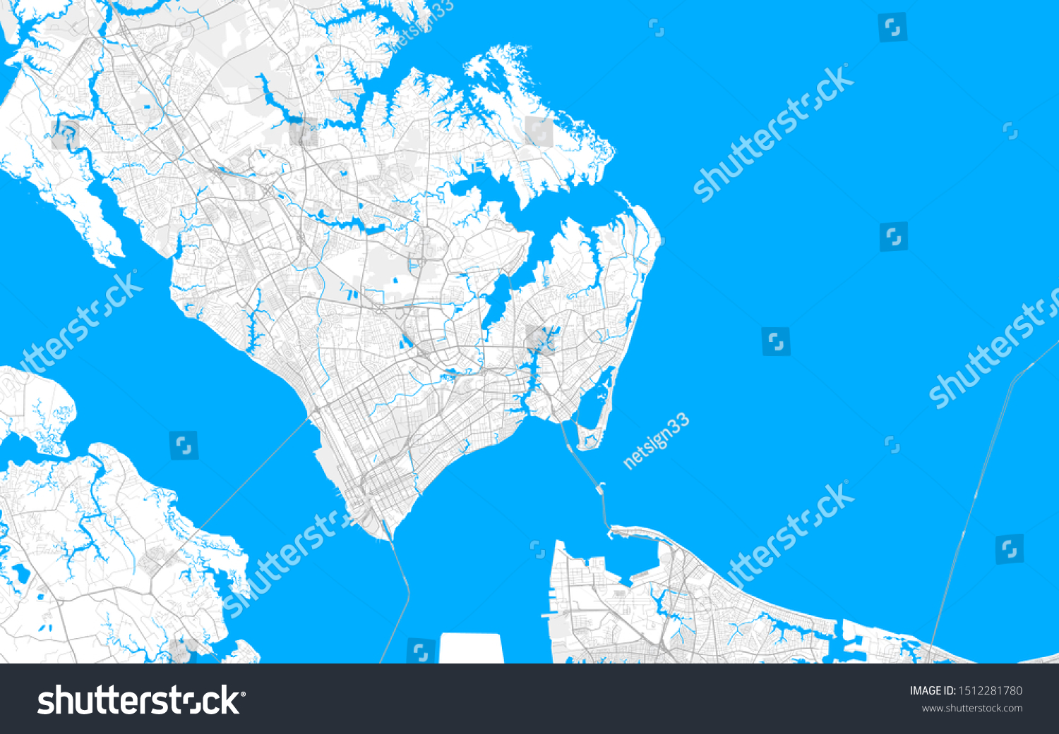 Rich Detailed Vector Area Map Hampton   Stock Vector Rich Detailed Vector Area Map Of Hampton Virginia Usa Map Template For Home Decor 1512281780 