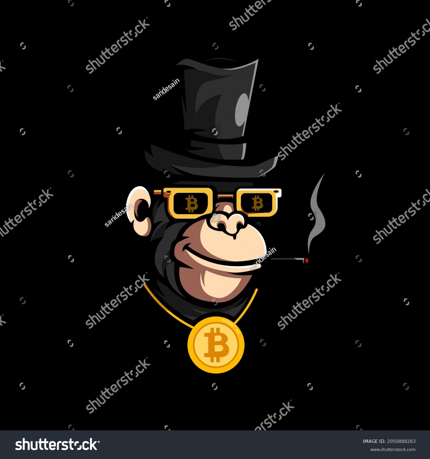 SVG of rich gorilla wearing bitcoin necklace while smoking mascot logo design illustration vector svg