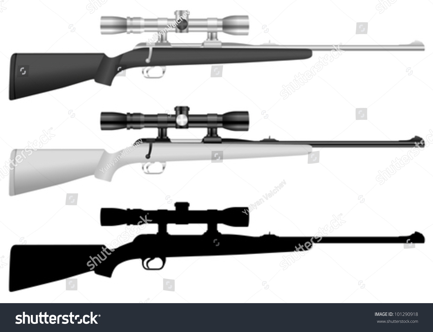 Rifle Set On A White Background. Vector Illustration. - 101290918