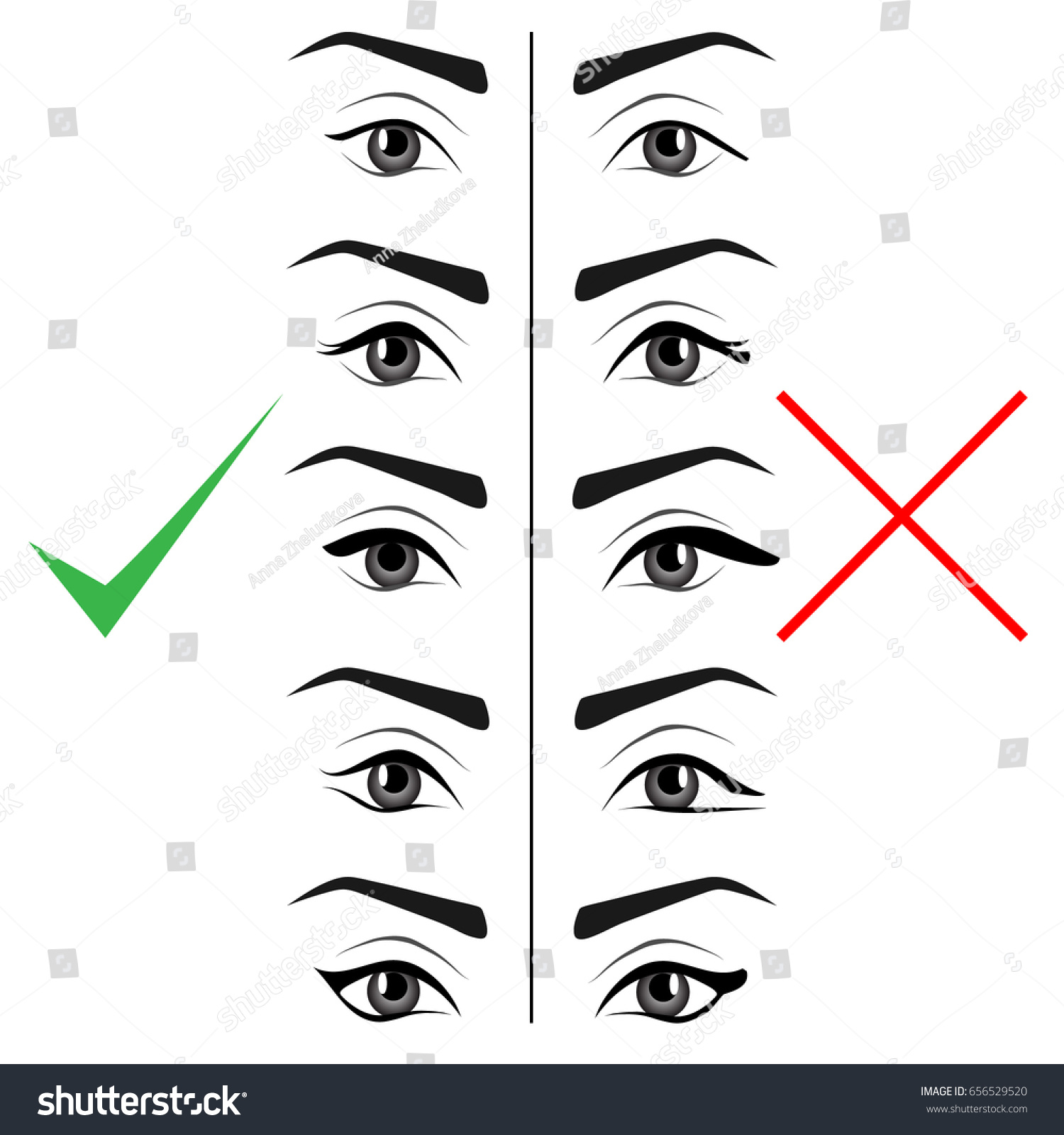 Right Wrong Eyeliner Shapes Female Eyes vector de stock libre de regalías 656529520