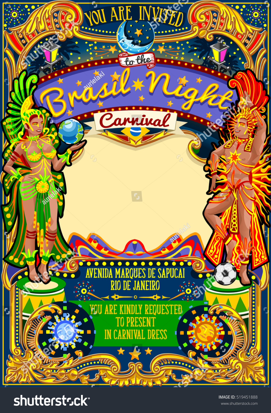 Rio Carnaval Festival Poster Illustration Brazil Stock Vector Royalty Free