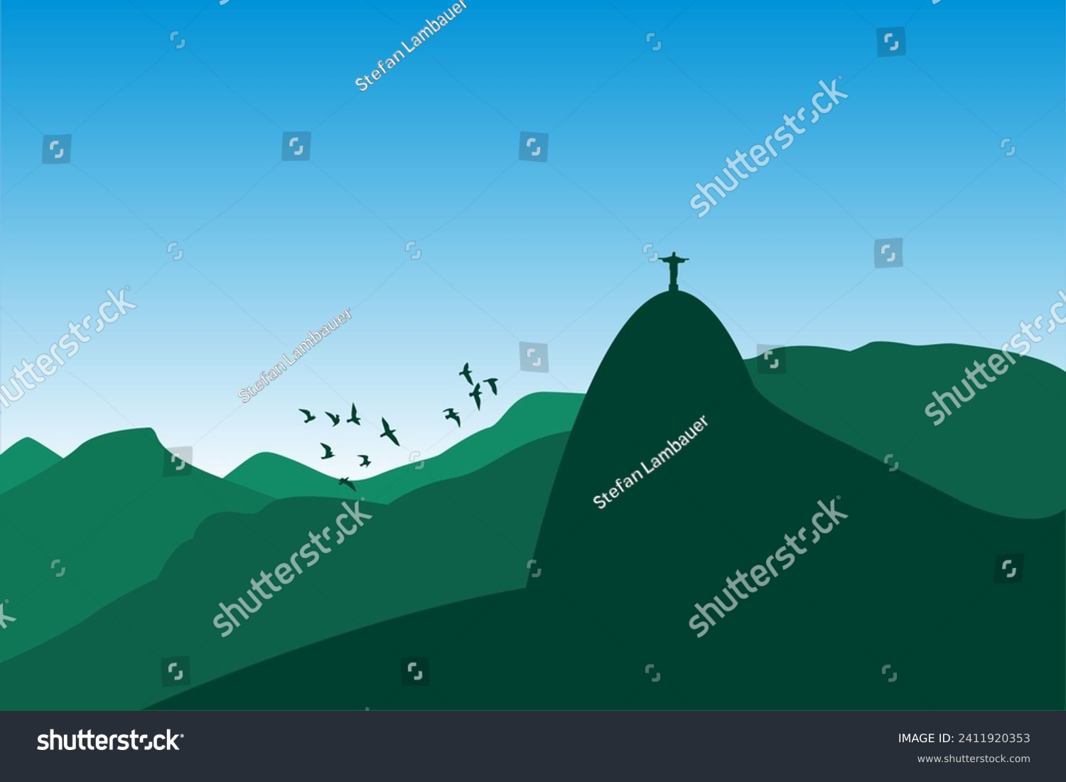 SVG of Rio de Janeiro, Brazil. Statue of Christ on Corcovado Hill on a sunny day with blue sky. Tijuca National Park. svg
