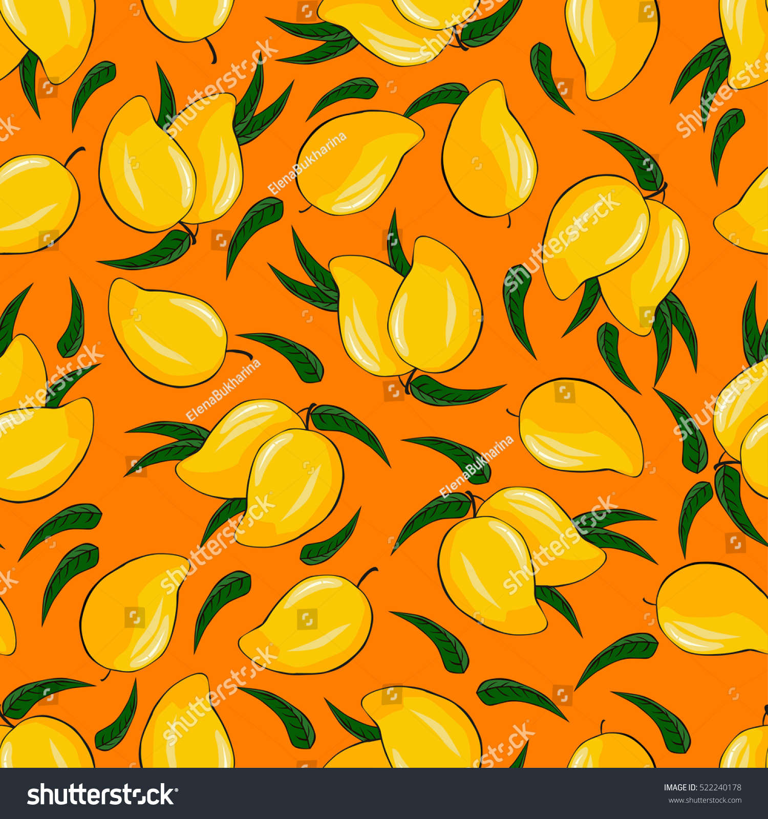 Ripe Mango On Bright Background Seamless Stock Vector (Royalty Free