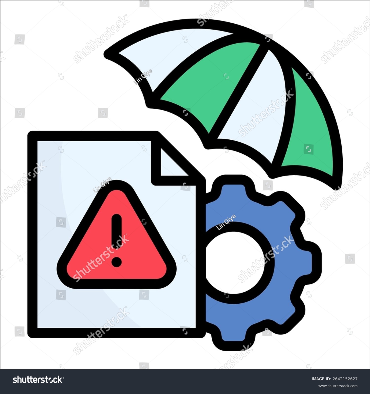 data protection concept: umbrella, gear, warning clip art preview