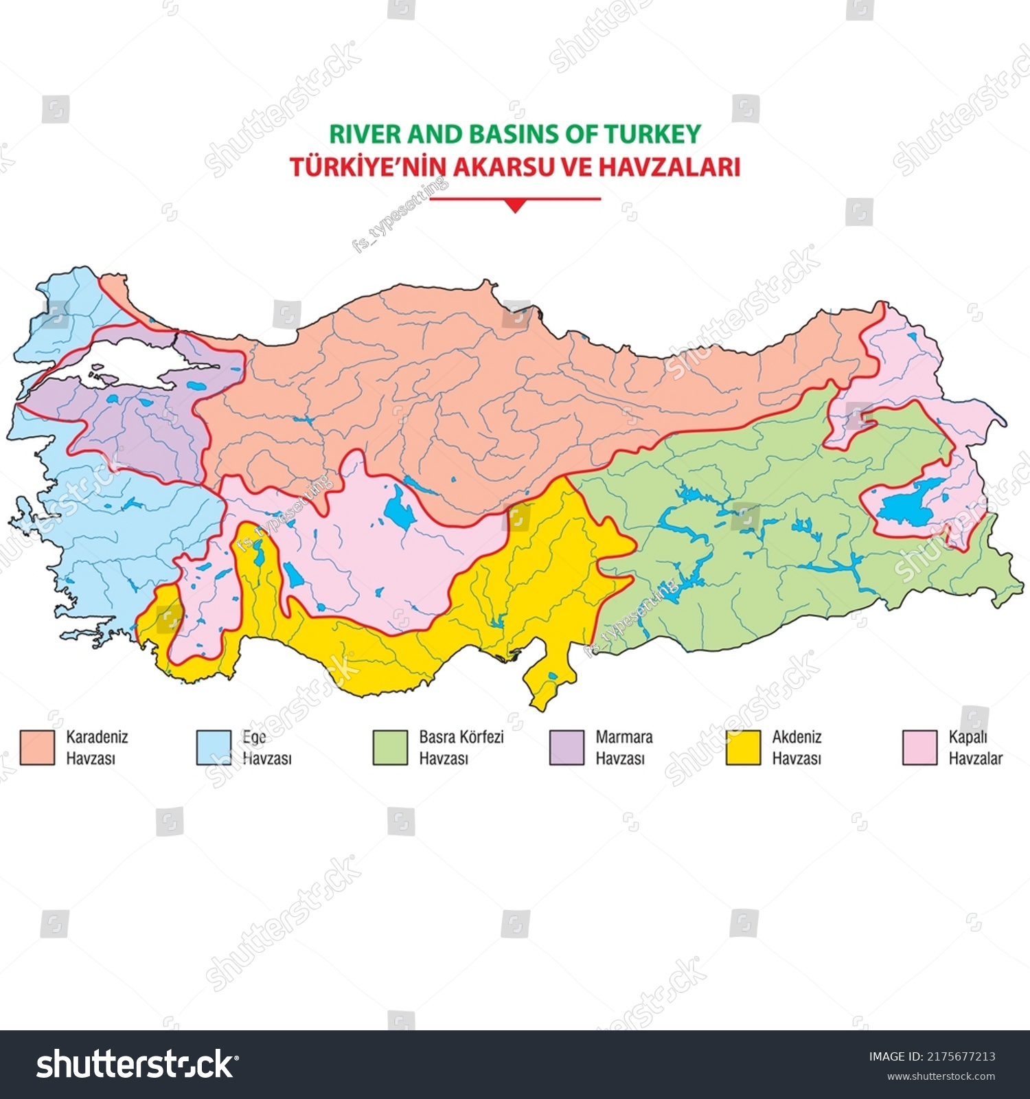 River Basin Map Turkey Stock Vector Royalty Free 2175677213   Stock Vector River And Basin Map In Turkey 2175677213 