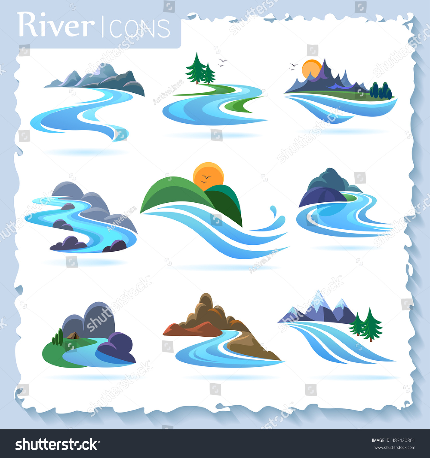 River Landscape Icons Stock Vector 483420301 Shutterstock