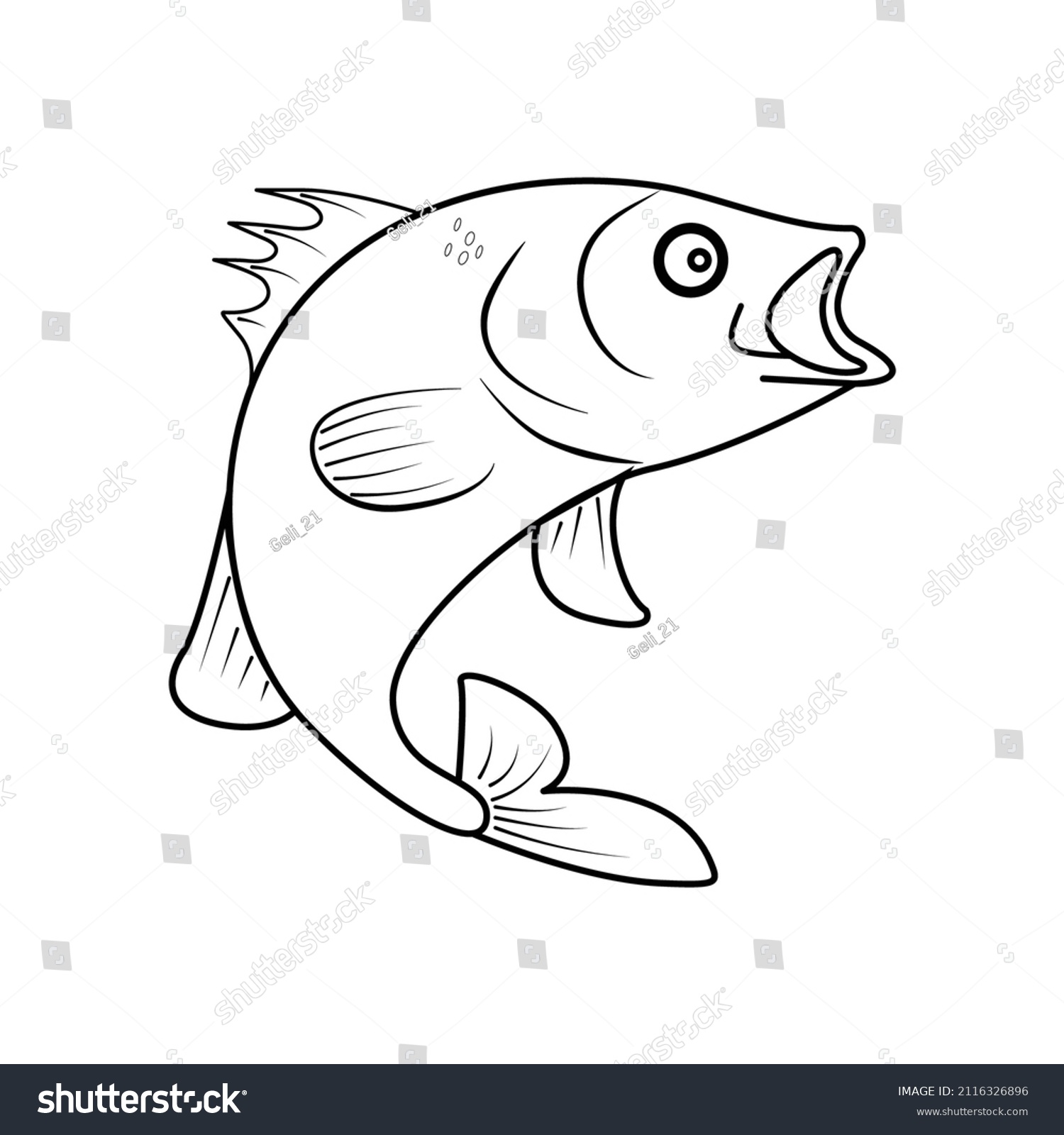 River Cartoon Fish Fishing Vector Linear Stock Vector (Royalty Free ...