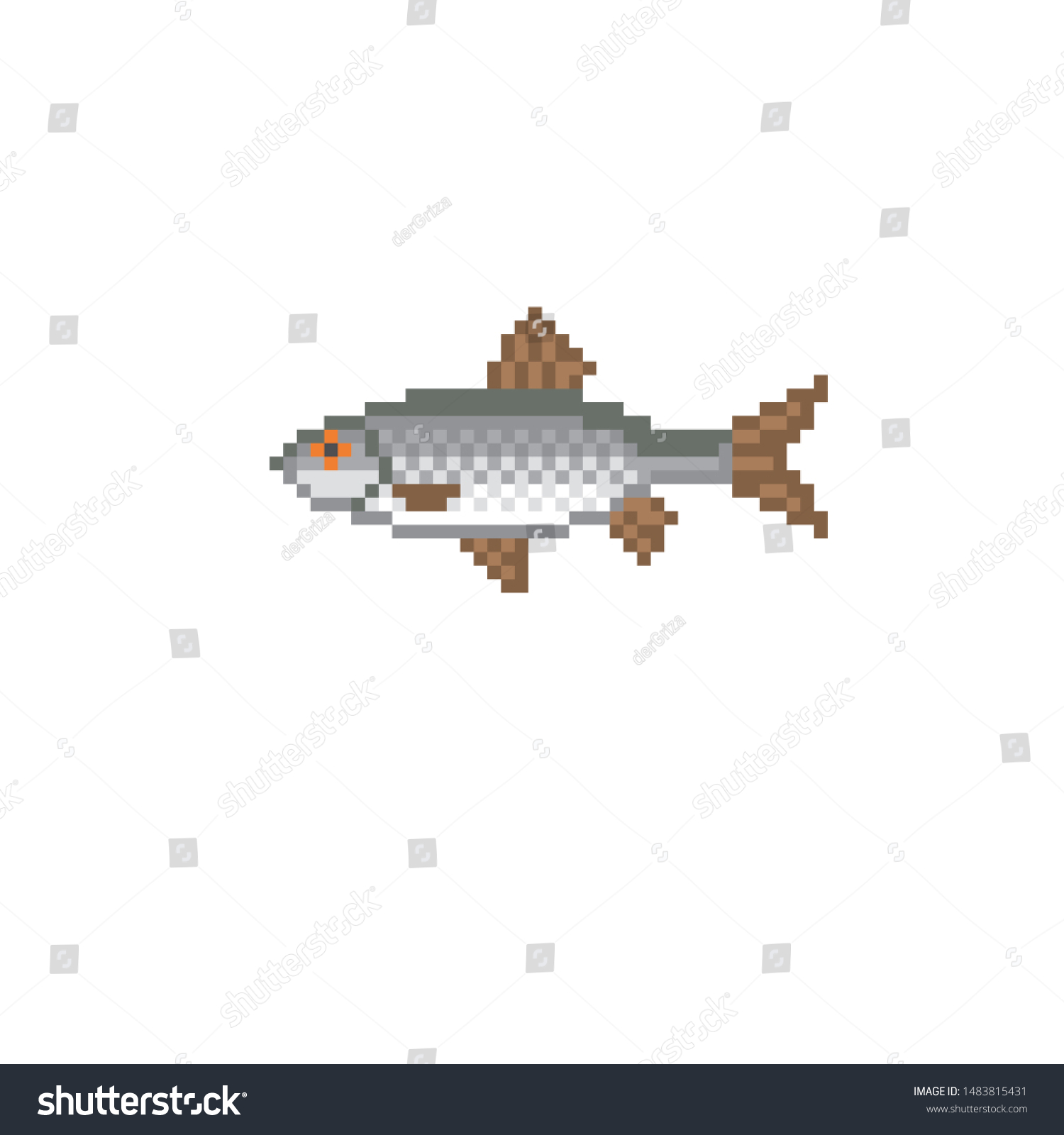 Roach Fish Pixel Art Icon 8bit Stock Vector (Royalty Free) 1483815431