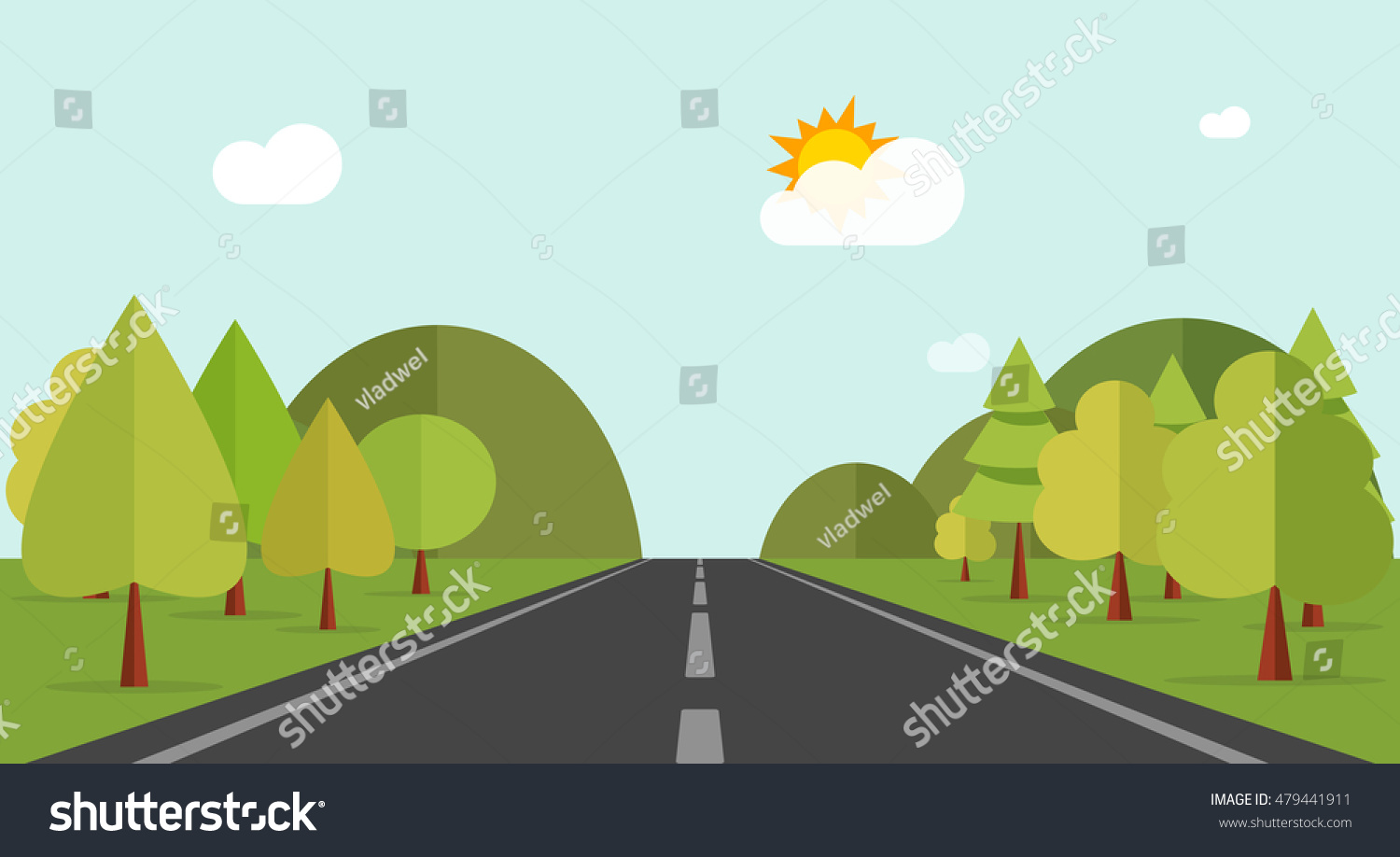 Road Across Green Forest Hills Vector Stock Vector 479441911 - Shutterstock