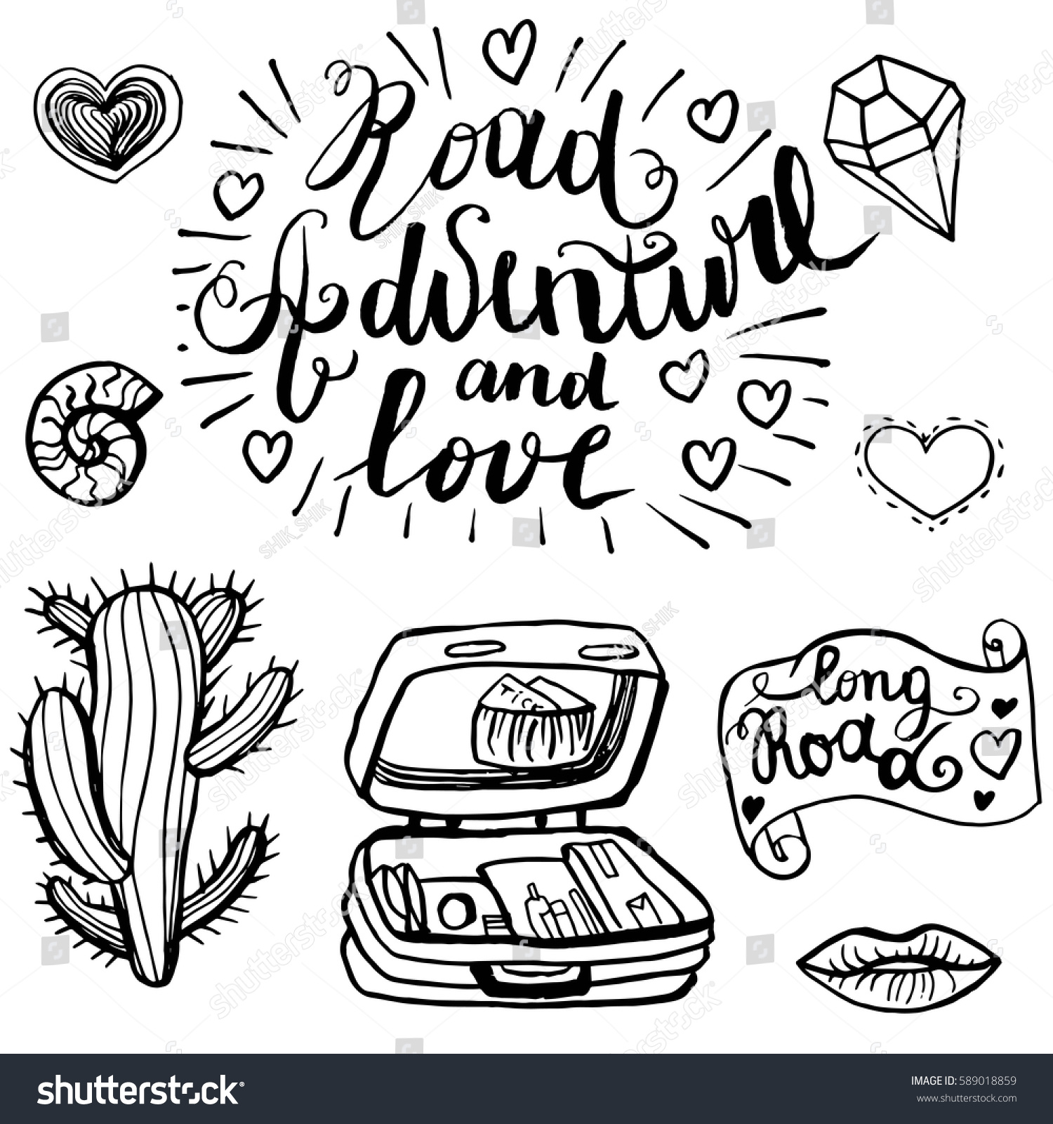 Road adventure and love life style inspiration quotes lettering Calligraphy sign element Vector Hipster