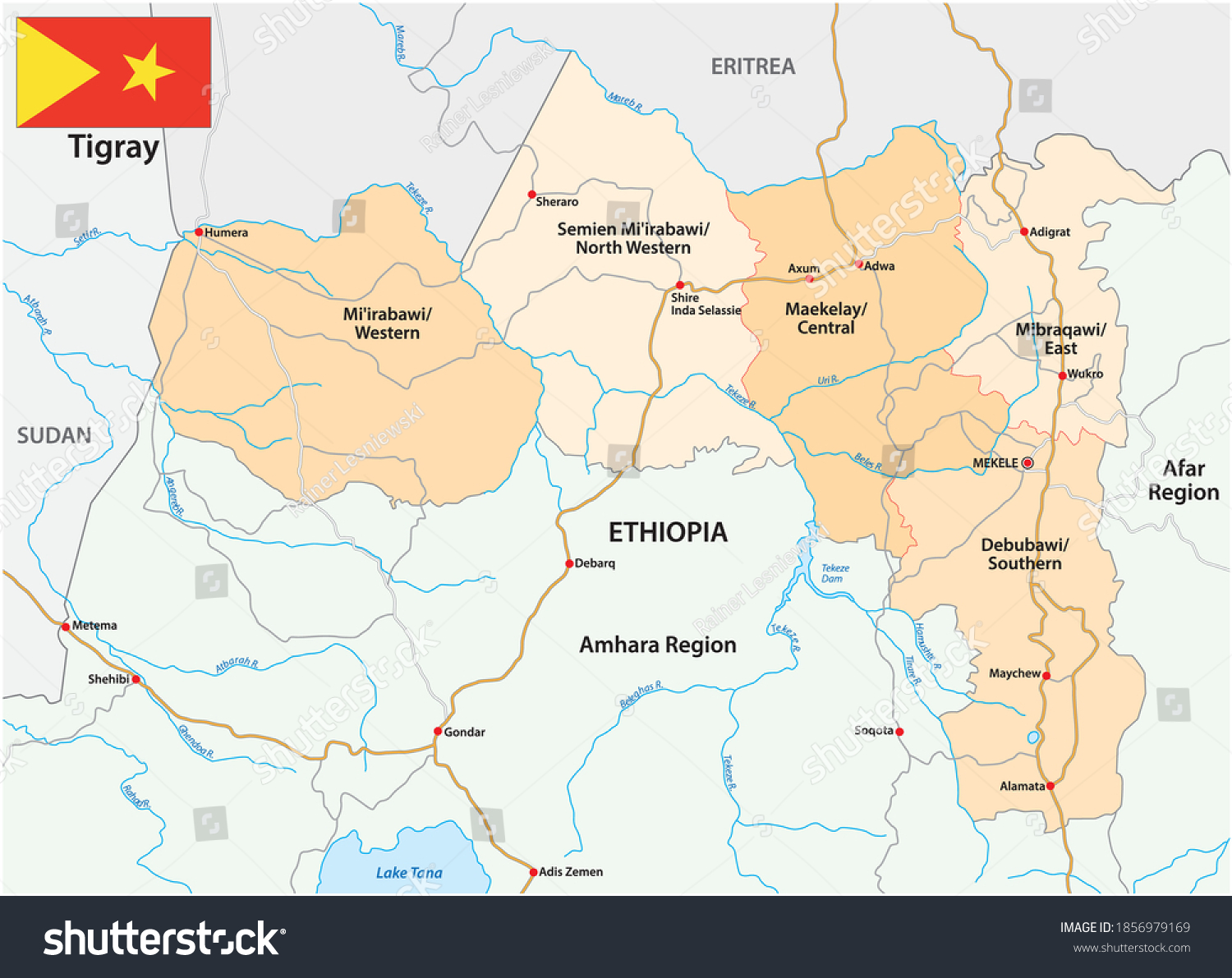 Old Map Of Tigray Road Administrative Vector Map Tigray Region Stock Vector (Royalty Free)  1856979169 | Shutterstock