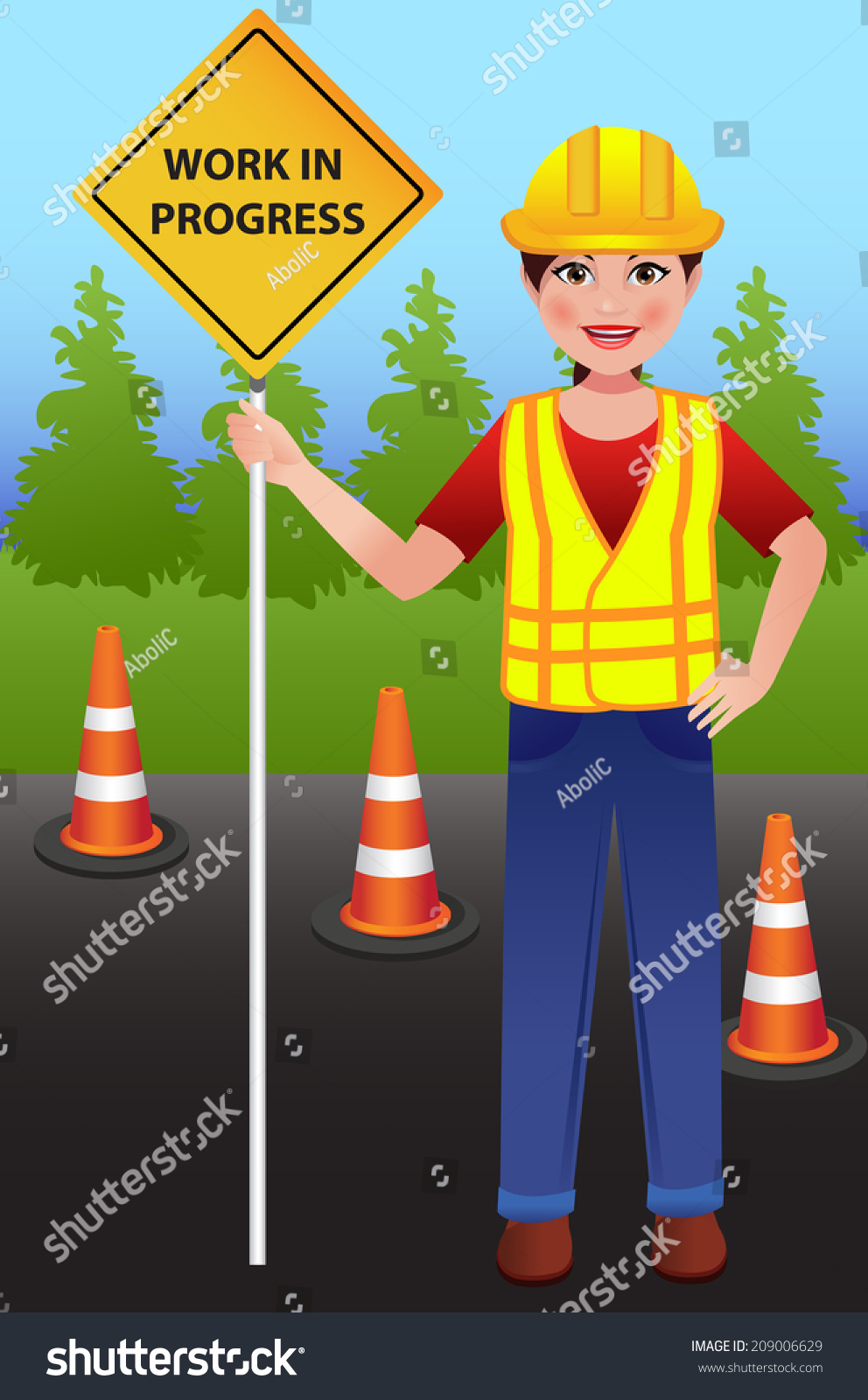 Road Construction Worker Women Work Progress Stock Vector Royalty Free