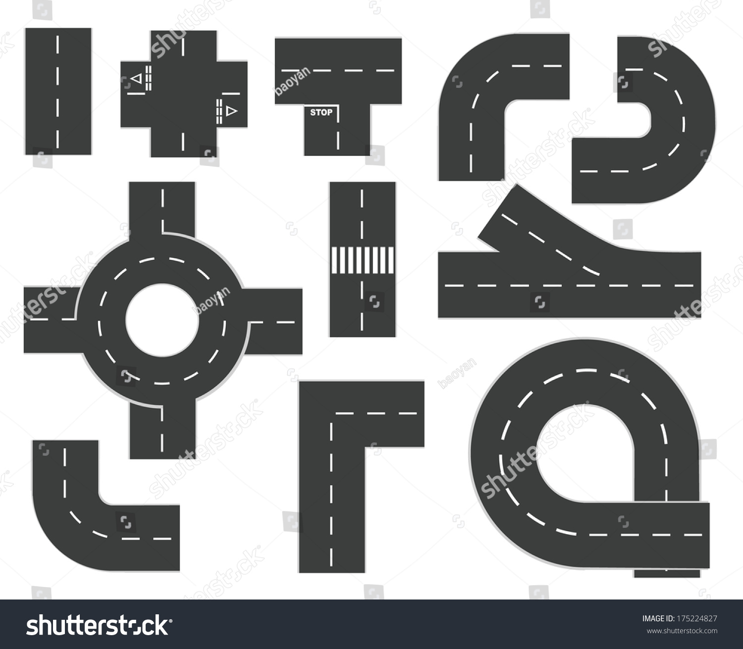 Road Elements Stock Vector Illustration 175224827 : Shutterstock