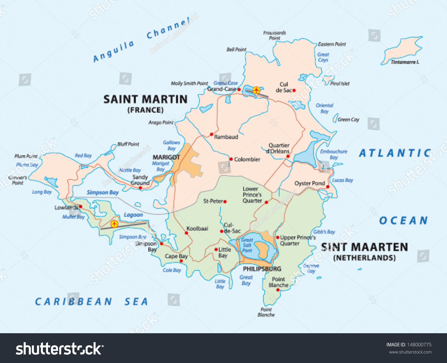 Road Map Sint Maartensaint Martin Stock Vector 148000775 - Shutterstock