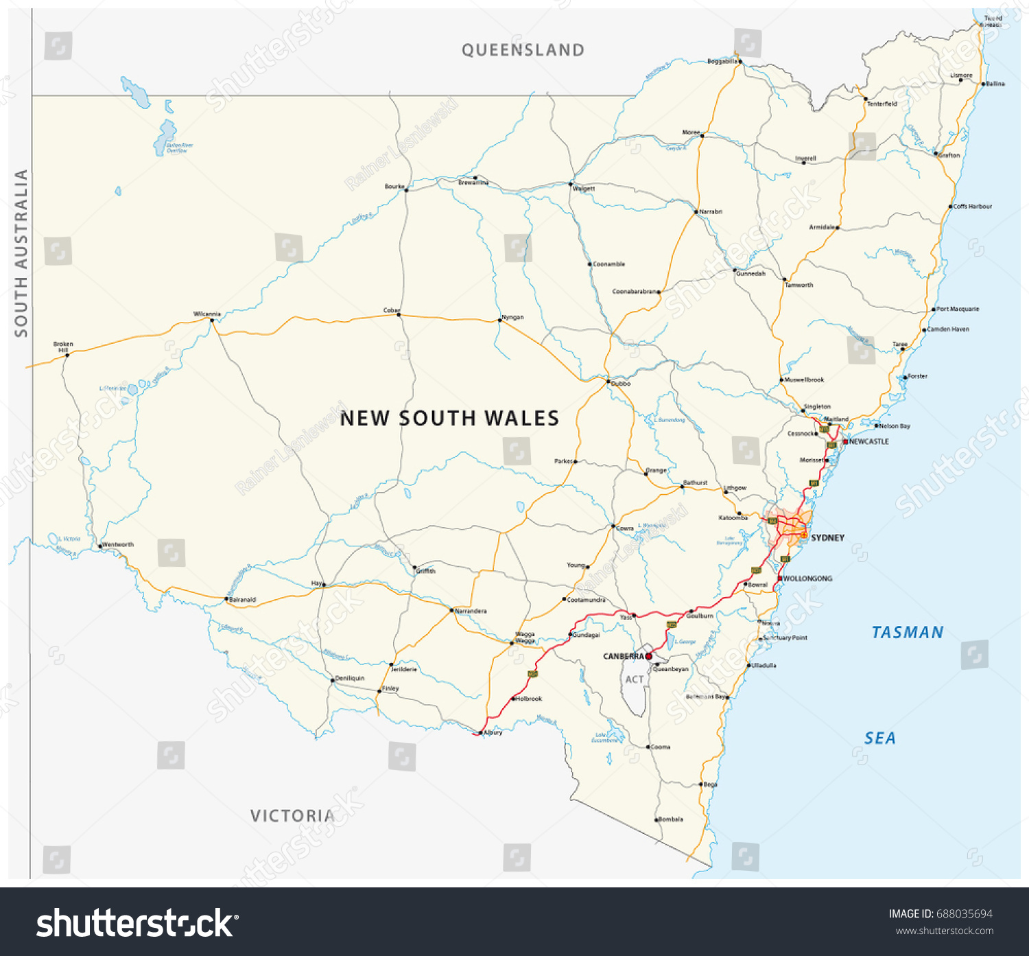 Road Map Of New South Wales Road Map Australian State New South Stock Vector (Royalty Free) 688035694 |  Shutterstock