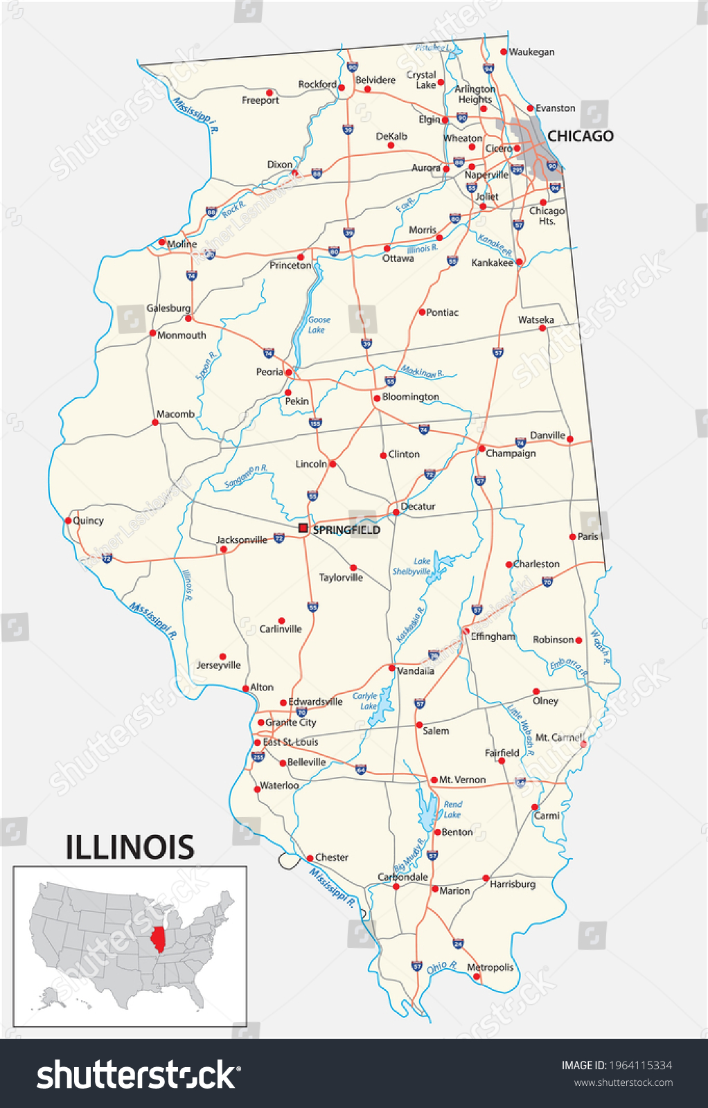 SVG of Road map of the US American State of Illinois. svg