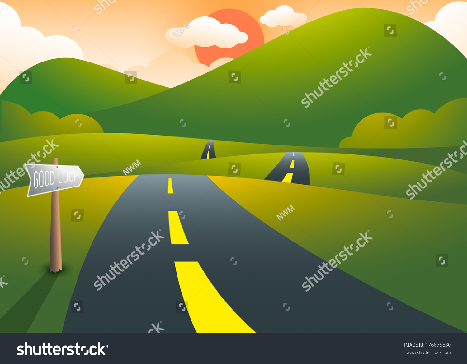 Road On Hill Mountain Sunset Landscape Stock Vector (Royalty Free ...