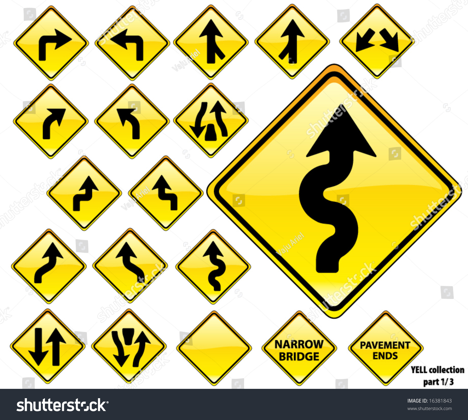 Road Signs Yellow Series 19 Different Stock Vector 16381843 - Shutterstock