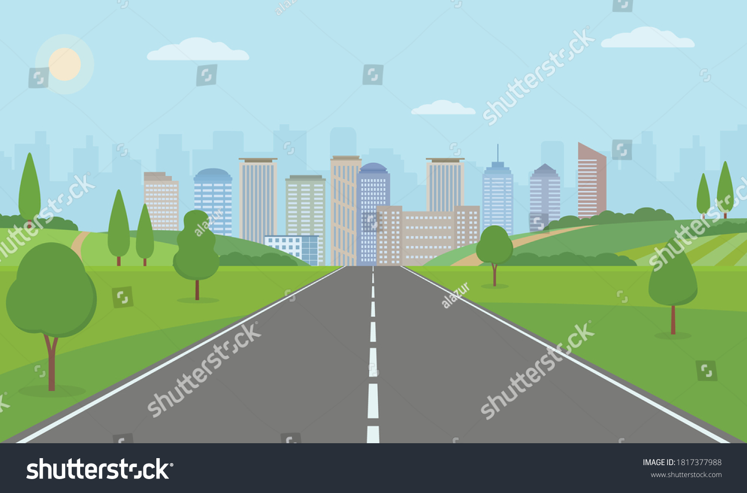 Road City Straight Empty Road Through Stock Vector (Royalty Free ...