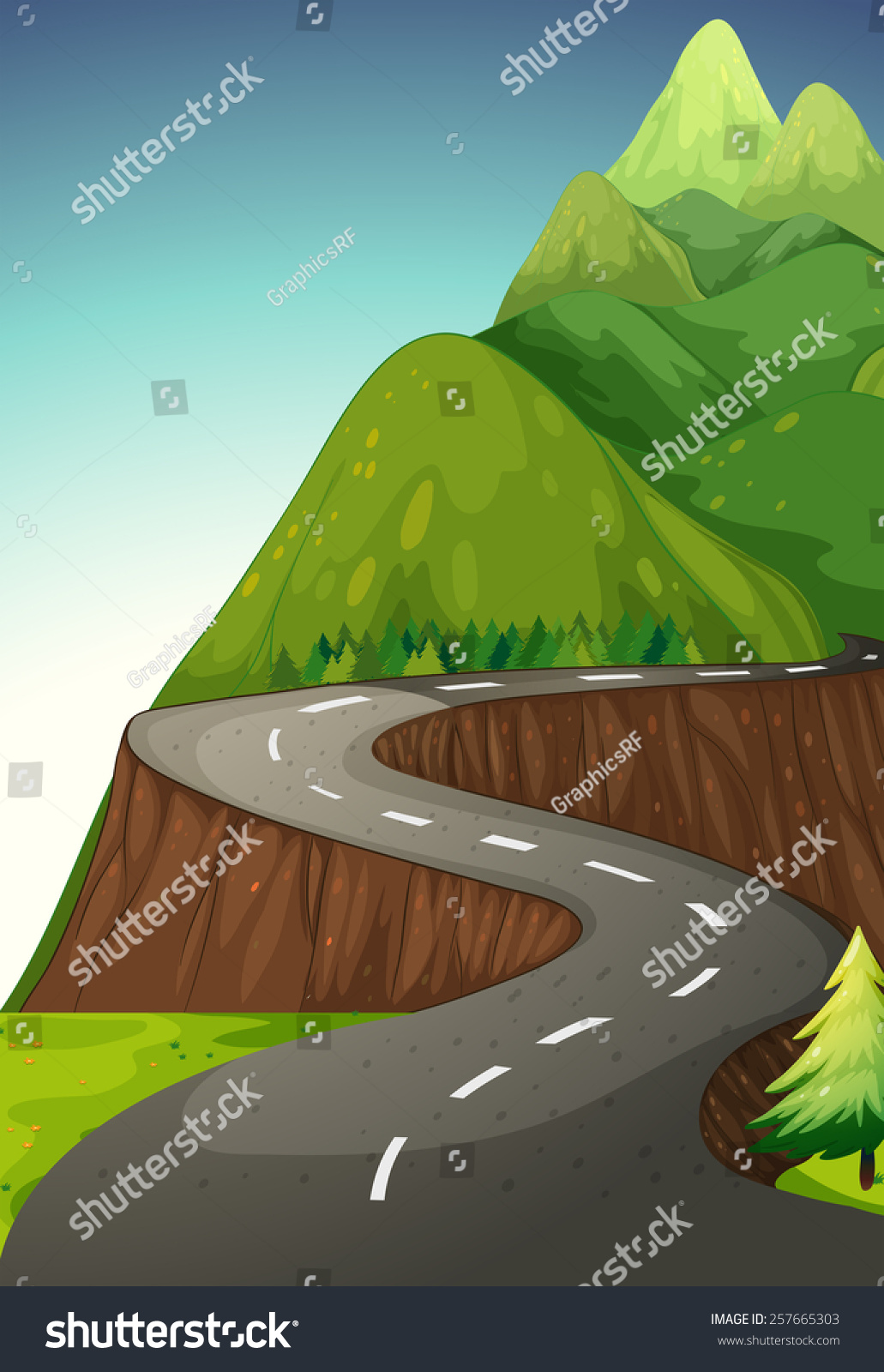 Road To The Mountain Stock Vector Illustration 257665303 : Shutterstock