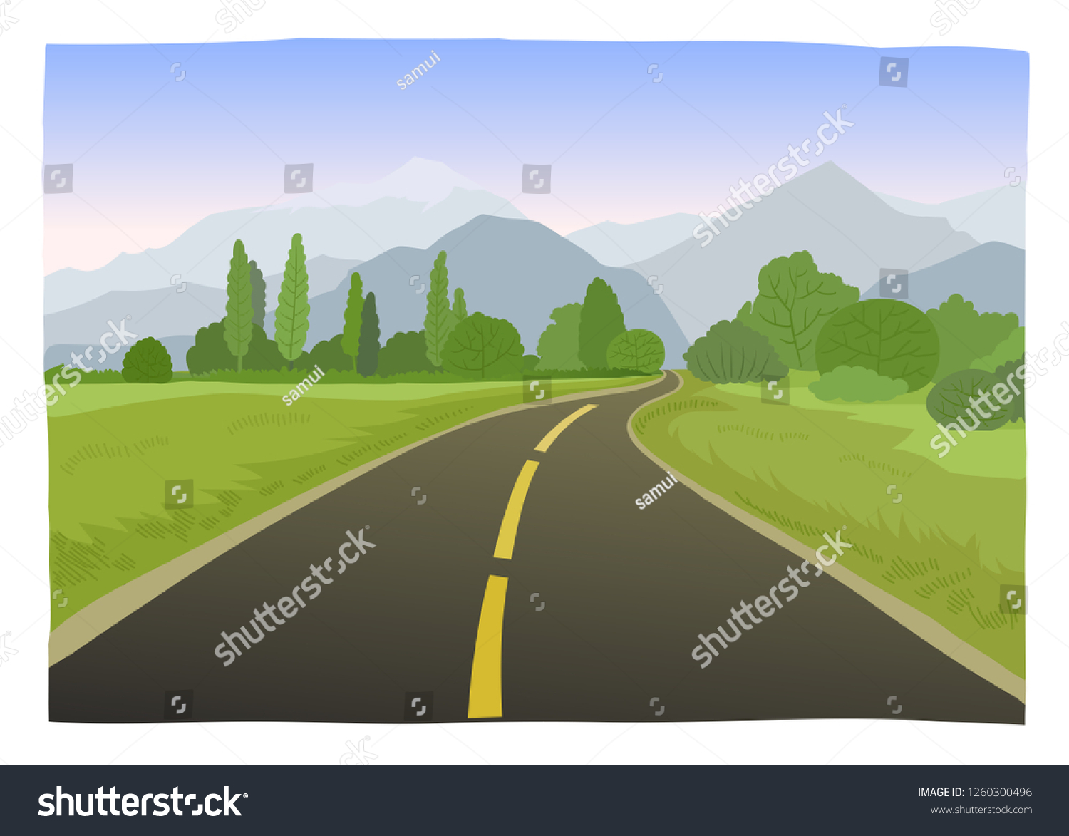 Road Trip Flat Hand Drawn Vector Stock Vector (Royalty Free) 1260300496