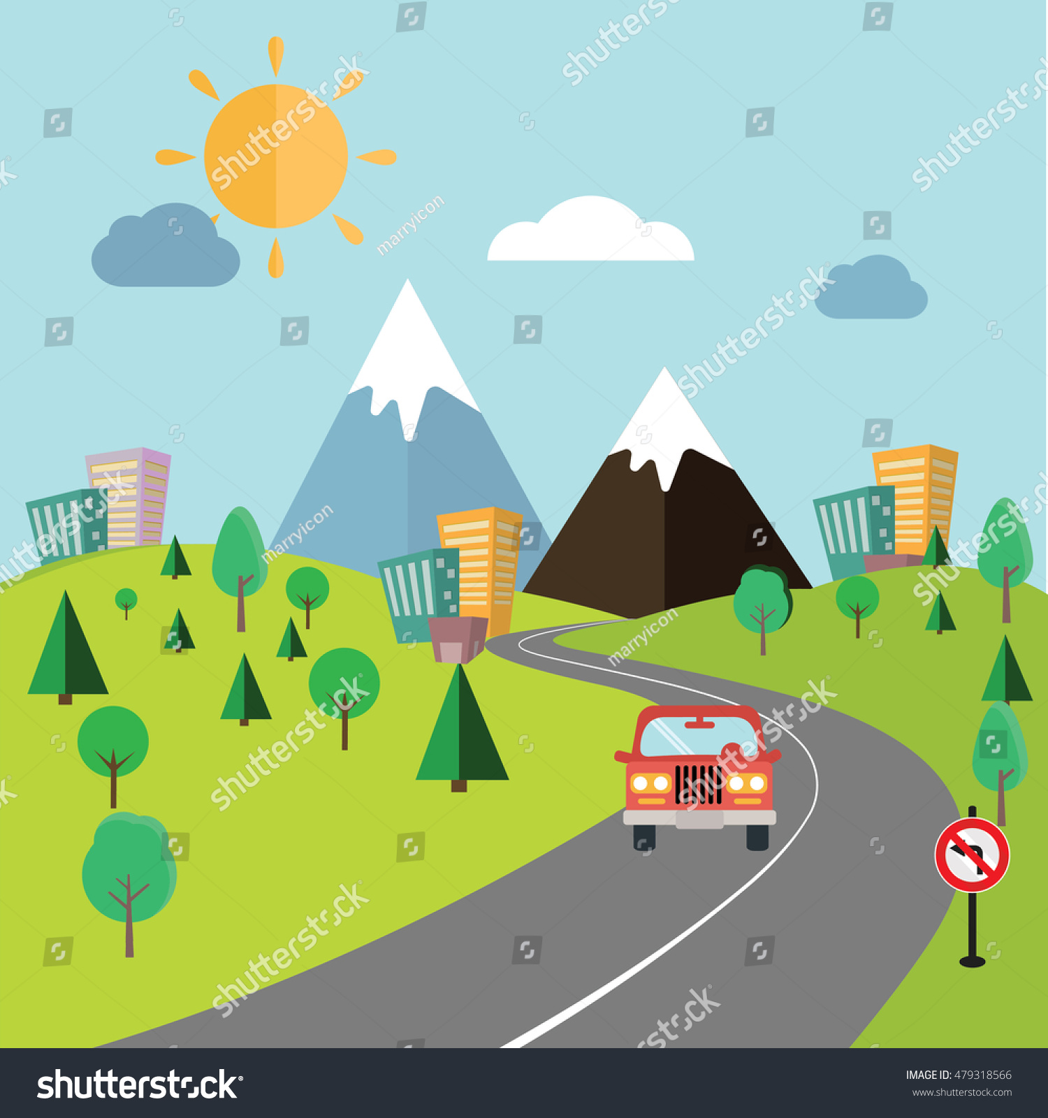 Road Trip Vector Illustration Flat Style Stock Vector 479318566