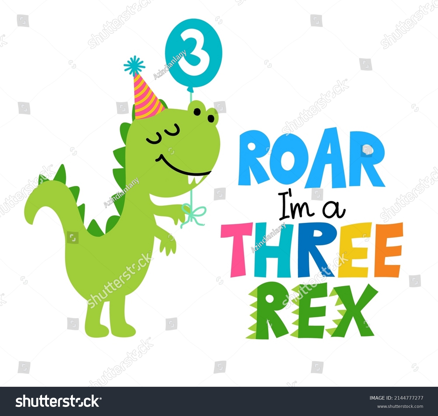 SVG of Roar, I am a Three Rex - Cute dino saying. Funny calligraphy for 3rd birthday party. Perfect for decoration, poster or greeting card. Beautiful green tyrannosaurus rex t rex baby. svg