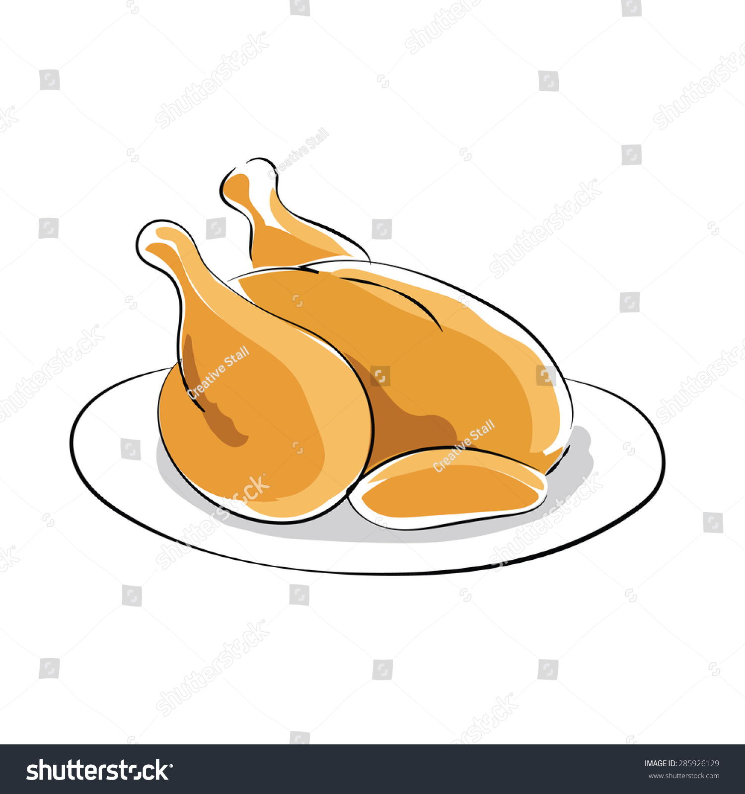 Roast Chicken Hand Drawn Colored Vector Stock Vector (Royalty Free ...